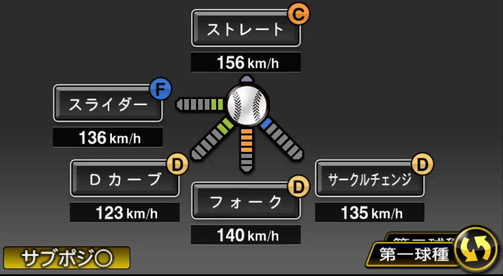 才木 海翔の球種（ゲーム内の画面）