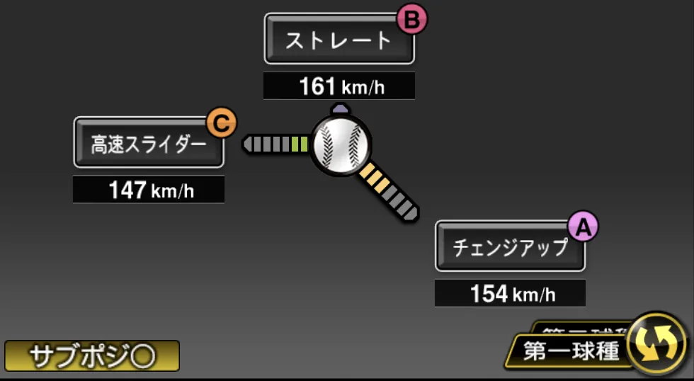 マチャドの球種(ゲーム内の画面)