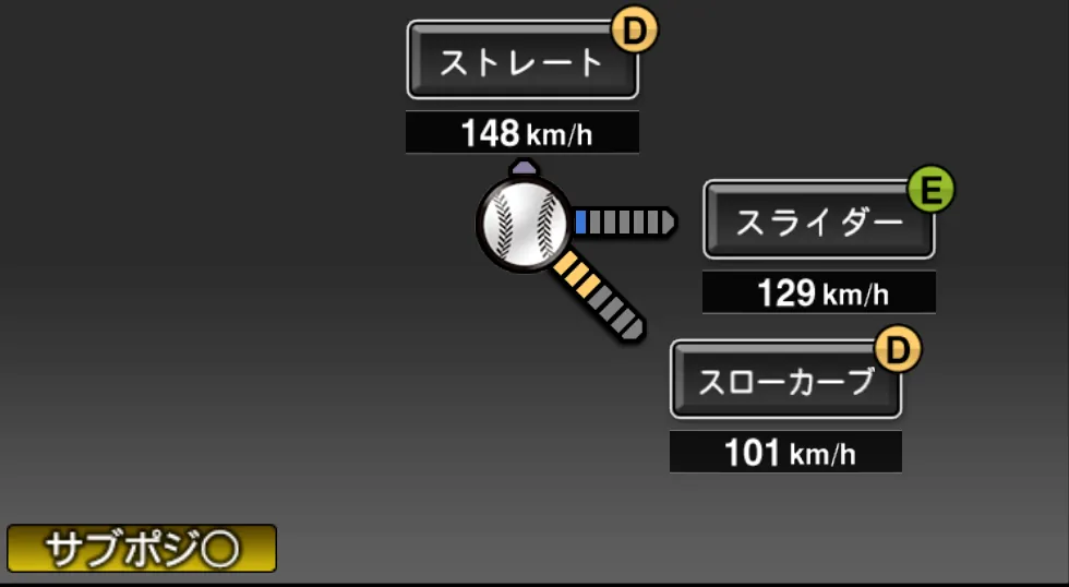 床田 寛樹の球種（ゲーム内の画面）