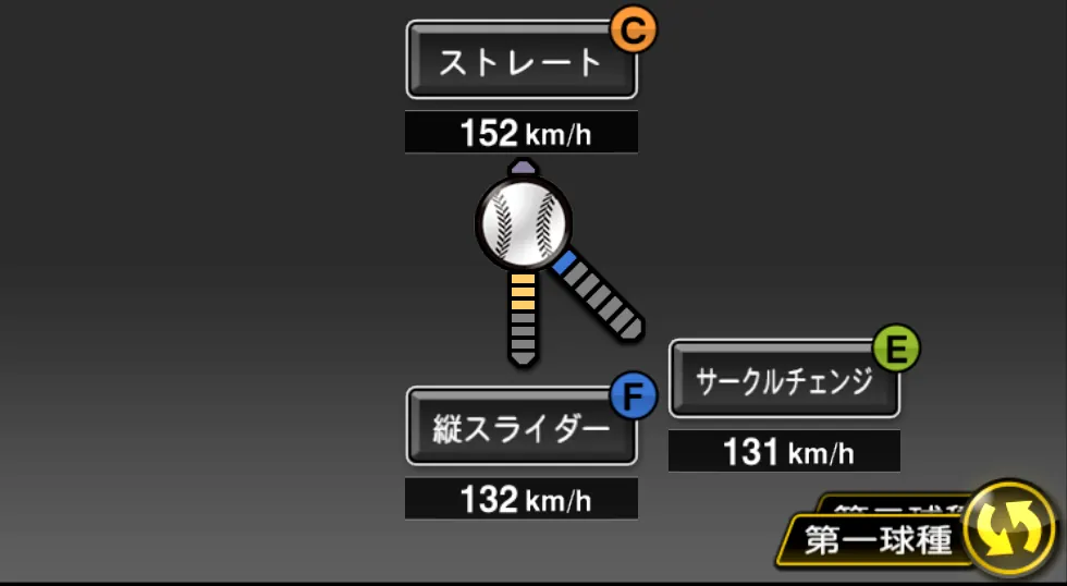 カンポスの球種（ゲーム内の画面）