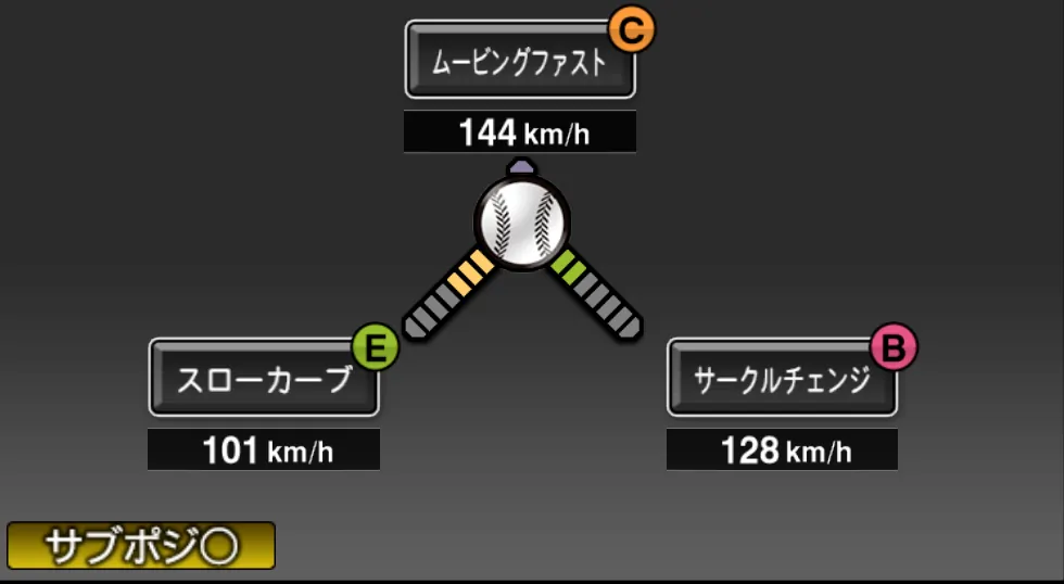 アドゥワ 誠の球種(ゲーム内の画面)