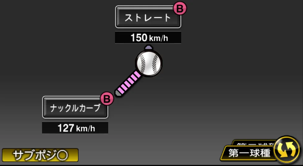 外木場 義郎の球種（ゲーム内の画面）