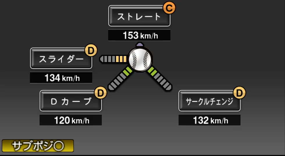 アンダーソンの球種(ゲーム内の画面)