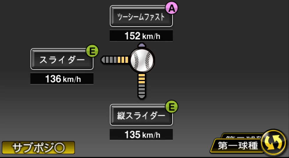 シュルツの球種（ゲーム内の画面）