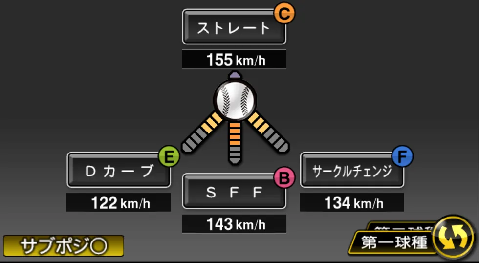 常廣 羽也斗の球種(ゲーム内の画面)