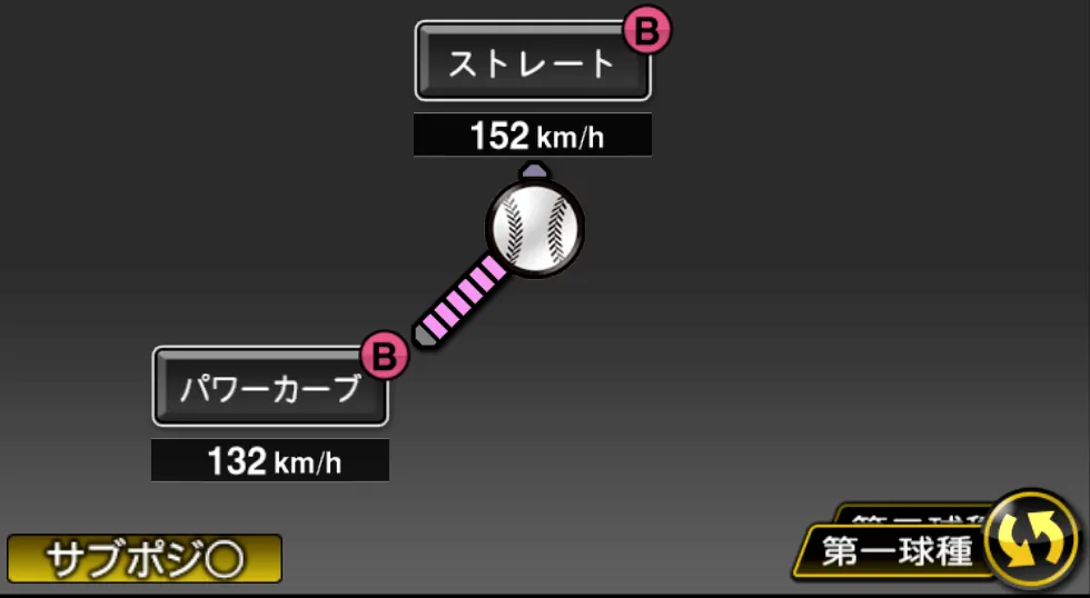 外木場 義郎の球種（ゲーム内の画面）