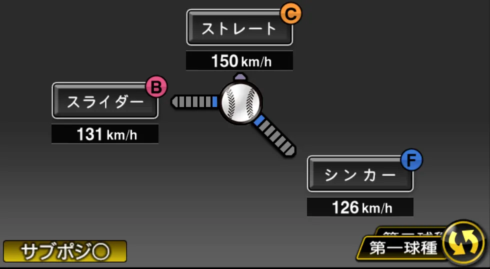 又吉 克樹の球種(ゲーム内の画面)