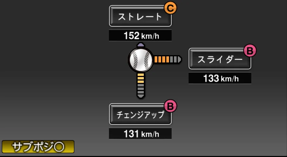 ガルシアの球種(ゲーム内の画面)