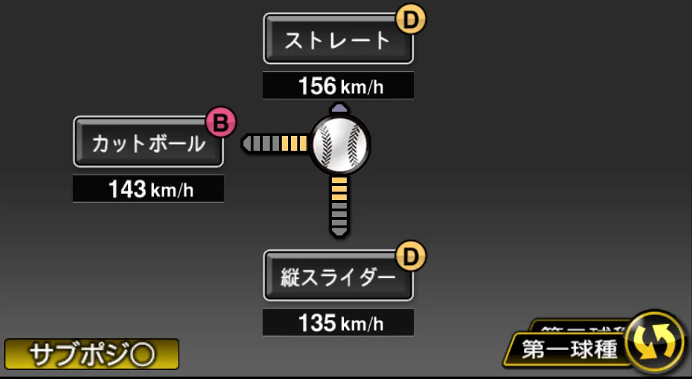 鈴木 博志の球種（ゲーム内の画面）