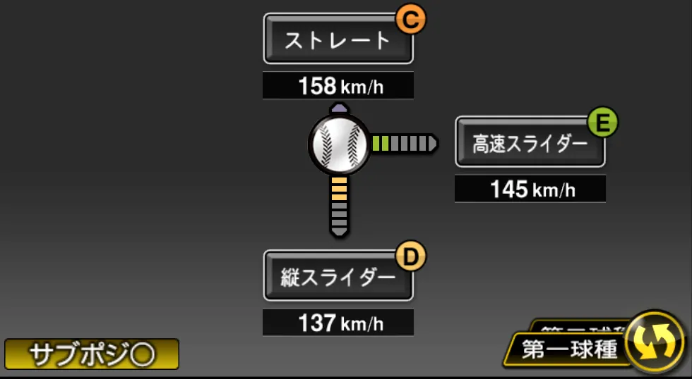 ロメロの球種（ゲーム内の画面）