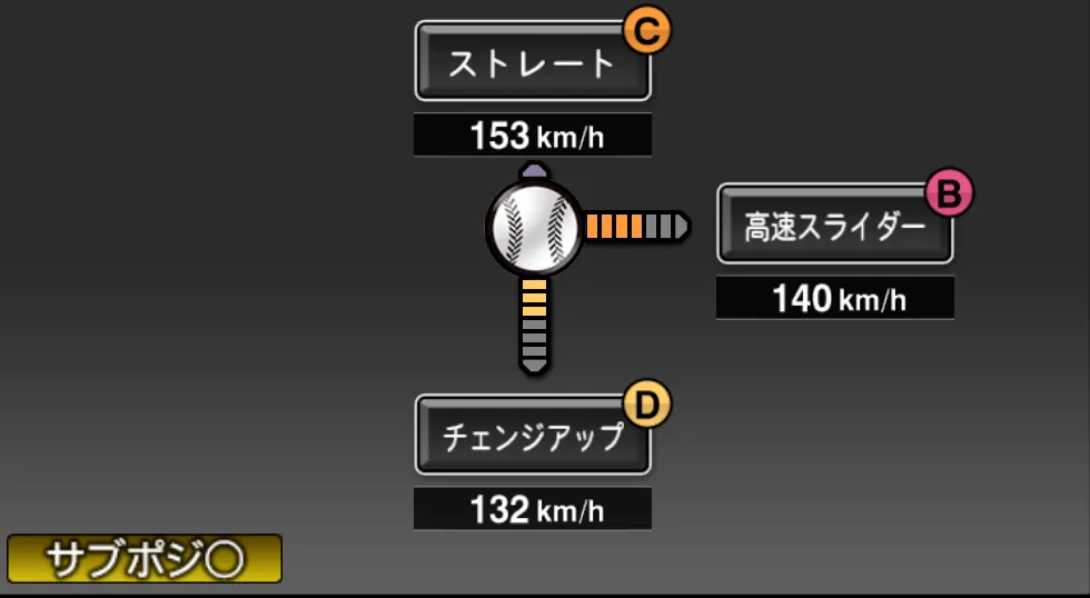 ゴンザレスの球種（ゲーム内の画面）