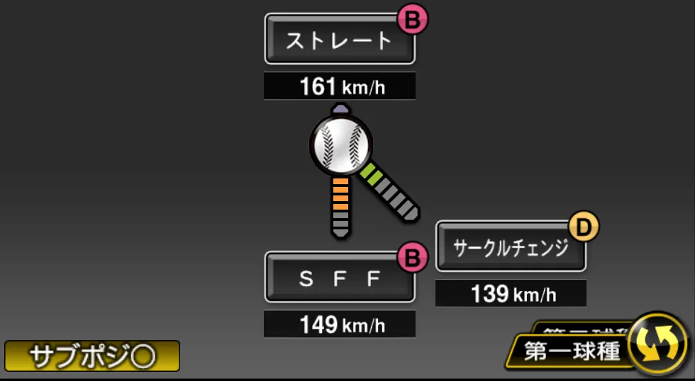 R・マルティネスの球種（ゲーム内の画面）