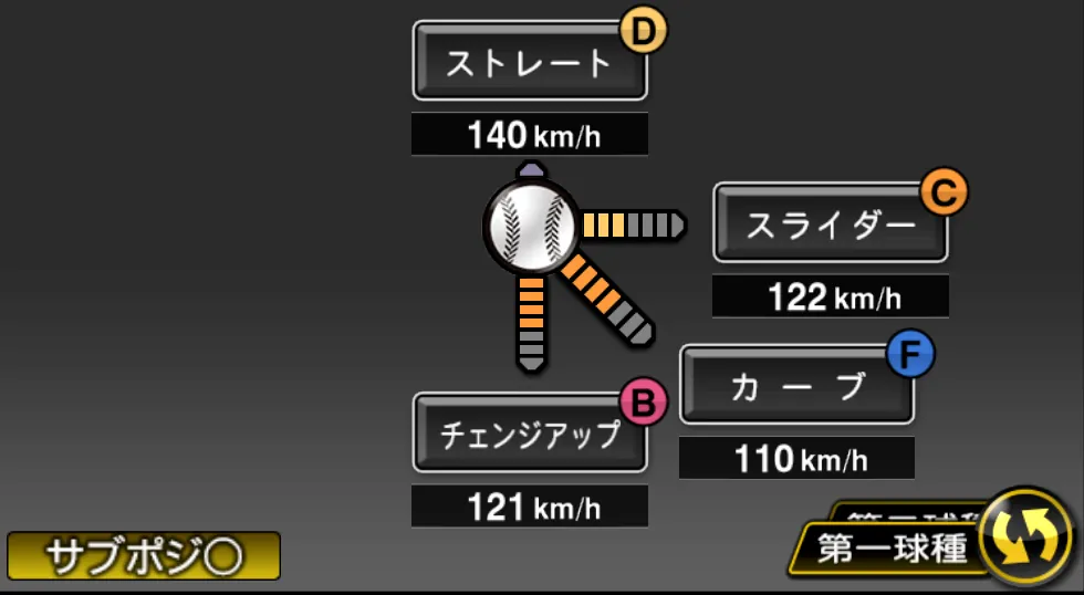 辛島 航の球種（ゲーム内の画面）