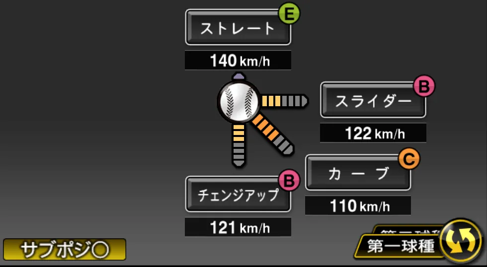 辛島 航の球種（ゲーム内の画面）