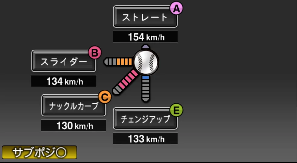 ハーマンの球種（ゲーム内の画面）