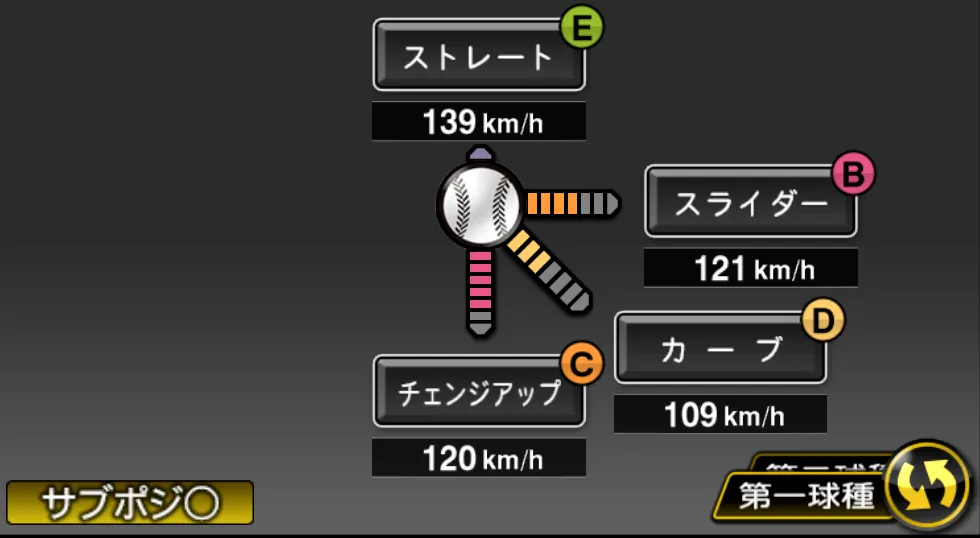 辛島 航の球種（ゲーム内の画面）