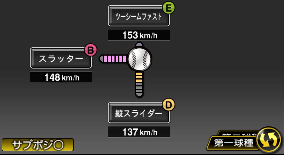 シャギワの球種（ゲーム内の画面）