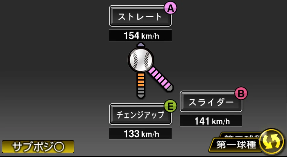 松井 裕樹の球種(ゲーム内の画面)