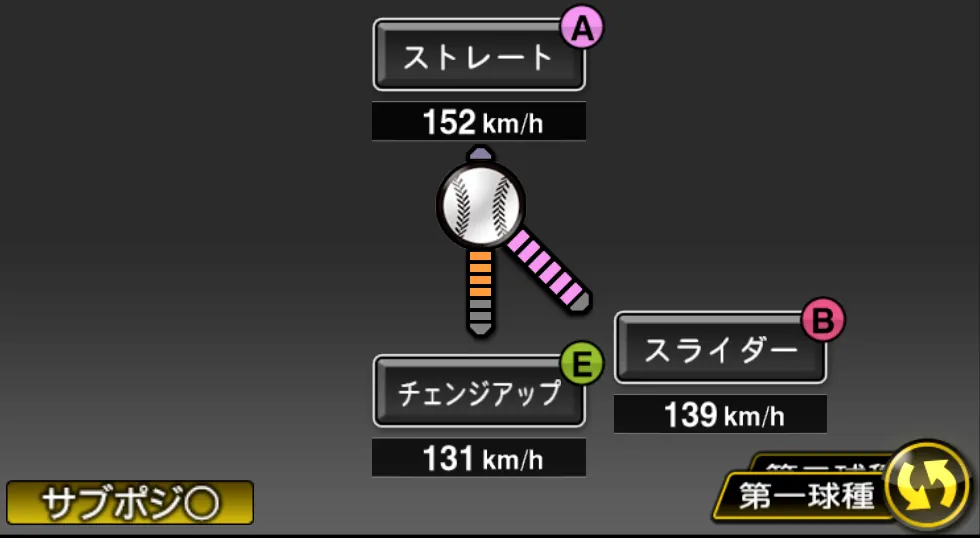 松井 裕樹の球種(ゲーム内の画面)