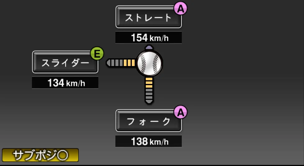 増井 浩俊の球種（ゲーム内の画面）