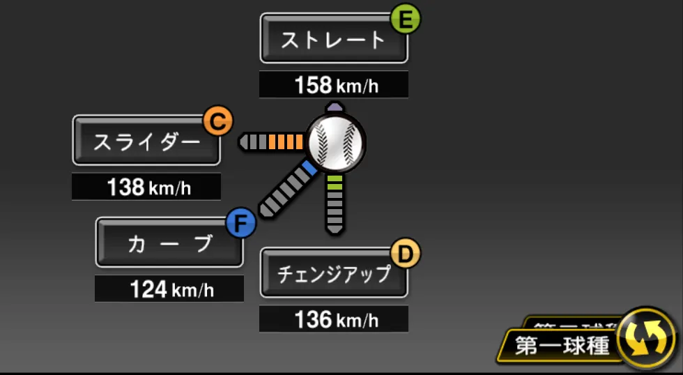 バースの球種（ゲーム内の画面）
