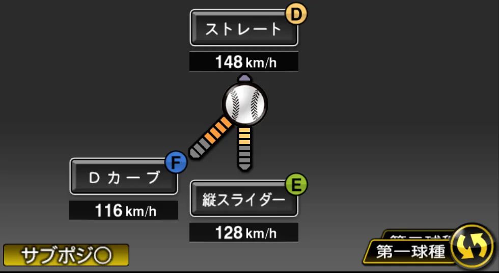 石川 直也の球種（ゲーム内の画面）