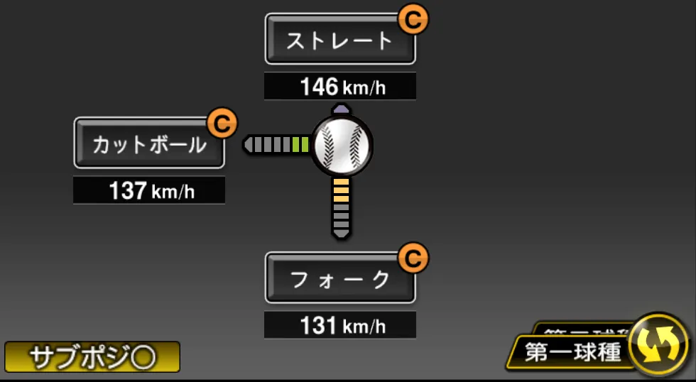 村田 透の球種（ゲーム内の画面）