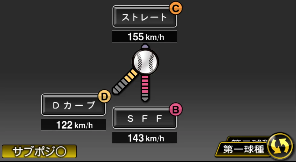 石川 直也の球種（ゲーム内の画面）