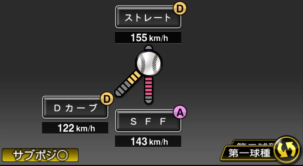 石川 直也の球種（ゲーム内の画面）