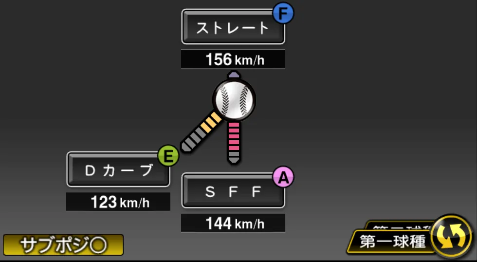 石川 直也の球種（ゲーム内の画面）