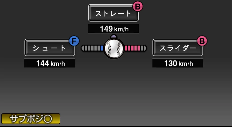 公文 克彦の球種（ゲーム内の画面）