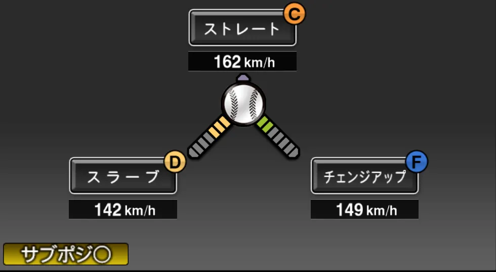 ザバラの球種（ゲーム内の画面）