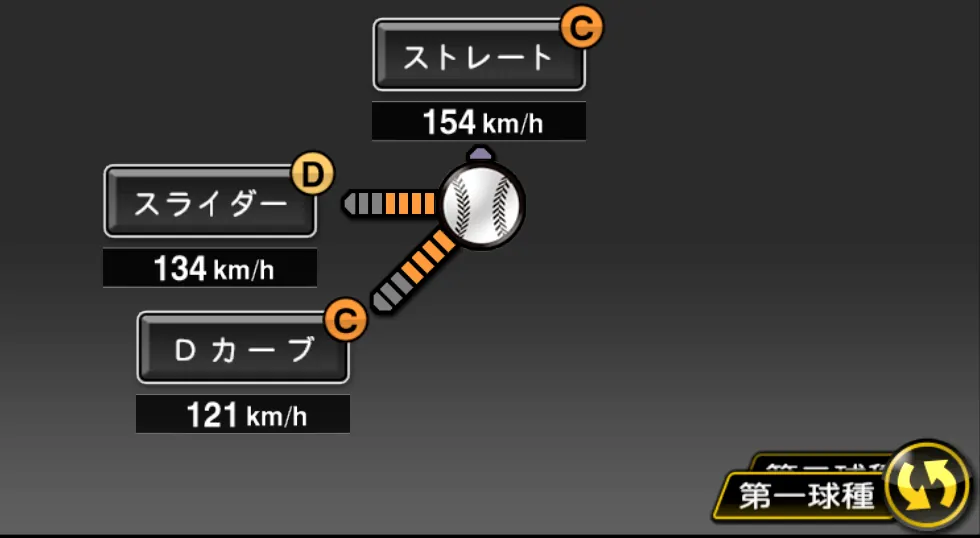 マイコラスの球種（ゲーム内の画面）