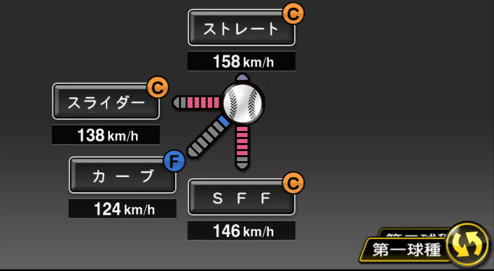 マシソンの球種（ゲーム内の画面）