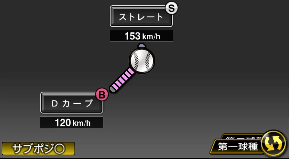 江川 卓の球種（ゲーム内の画面）