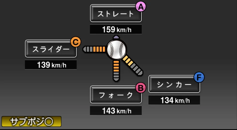 大勢の球種(ゲーム内の画面)