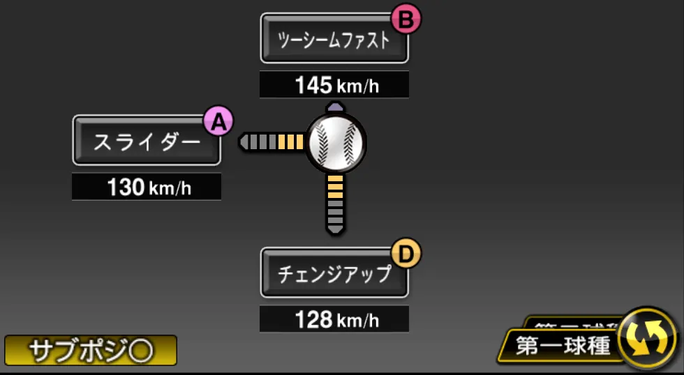 ゴンザレスの球種(ゲーム内の画面)