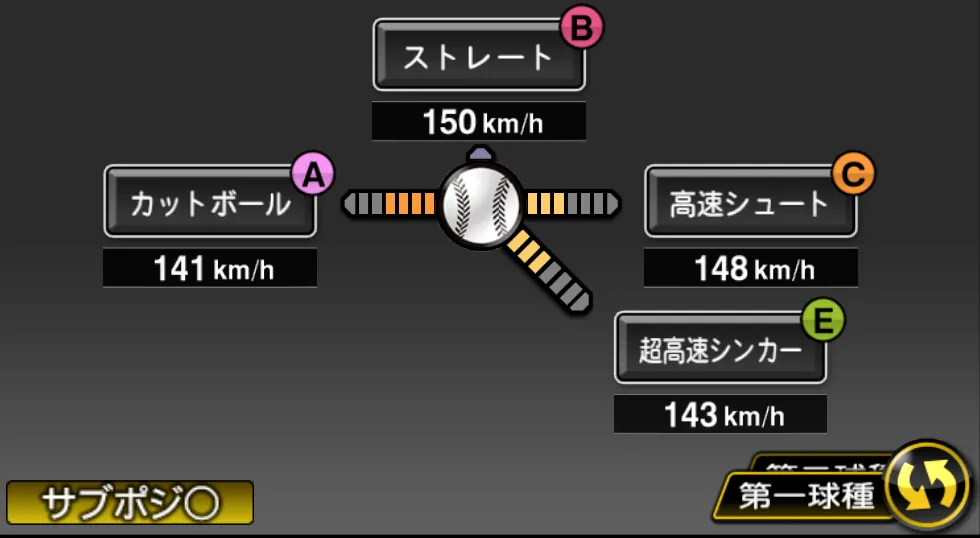 又吉 克樹の球種（ゲーム内の画面）