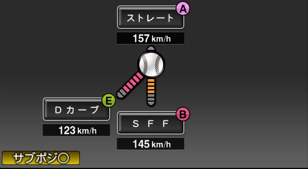 ファルケンボーグの球種（ゲーム内の画面）