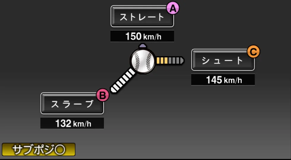 杉浦 忠の球種（ゲーム内の画面）