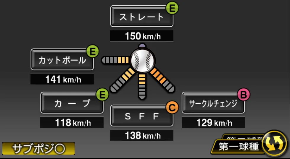 有原 航平の球種（ゲーム内の画面）