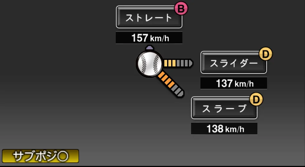 ヘルナンデスの球種(ゲーム内の画面)