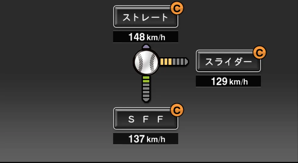 髙橋 朋己の球種（ゲーム内の画面）