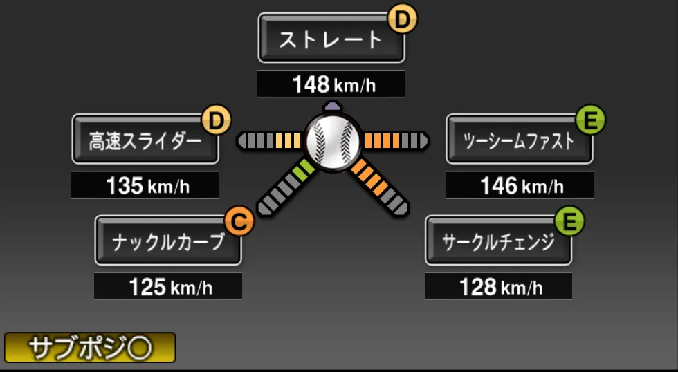 ニールの球種（ゲーム内の画面）