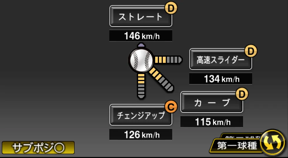 ノリンの球種（ゲーム内の画面）