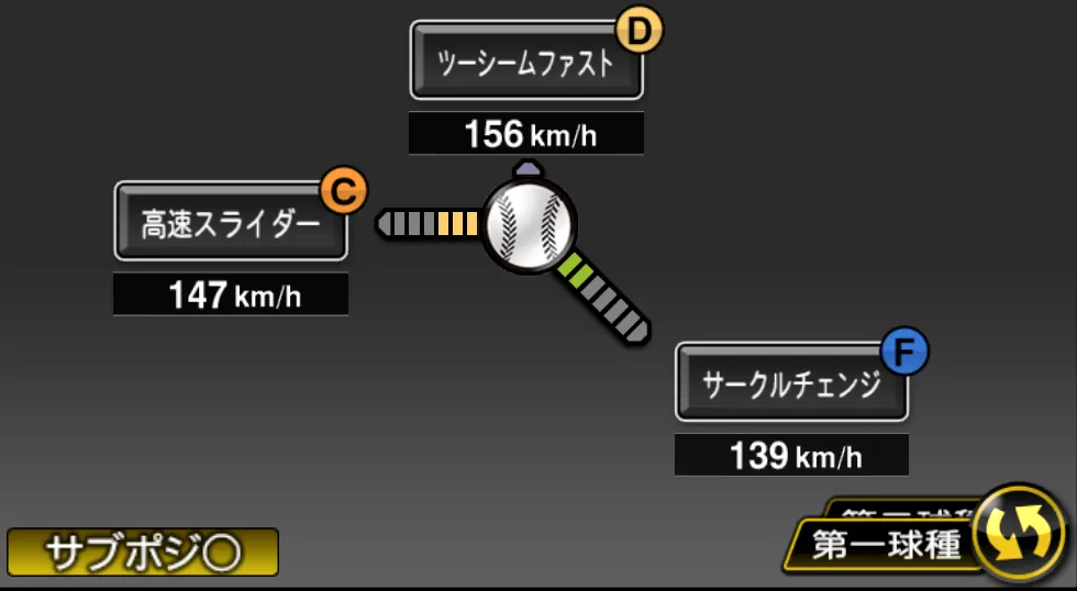 アブレイユの球種（ゲーム内の画面）