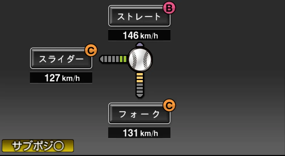 大石 達也の球種（ゲーム内の画面）