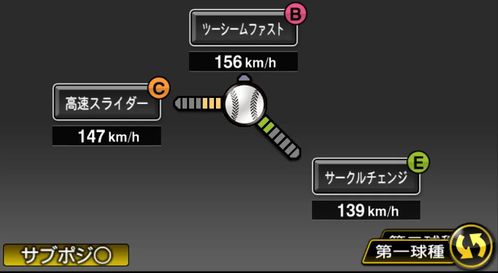 アブレイユの球種(ゲーム内の画面)