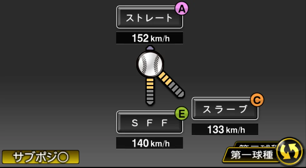 髙橋 朋己の球種（ゲーム内の画面）