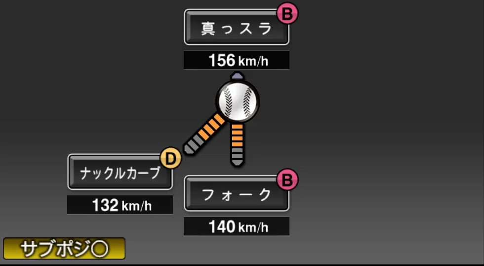 E.ラミレスの球種（ゲーム内の画面）